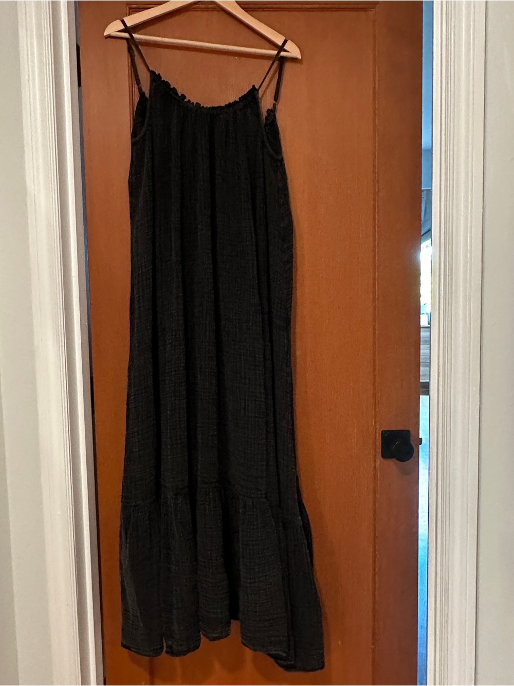Anthropologie Black Maxi Slip Dress with Spaghetti Straps